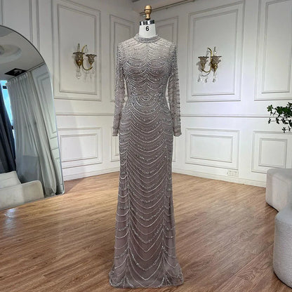Vestido de noche estilo sirena de Dubái con falda de cuentas color caramelo árabe, de lujo, para boda de mujer, LA72362A 
