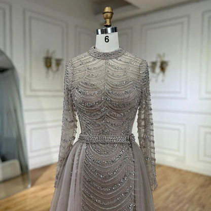 Vestido de noche estilo sirena de Dubái con falda de cuentas color caramelo árabe, de lujo, para boda de mujer, LA72362A 