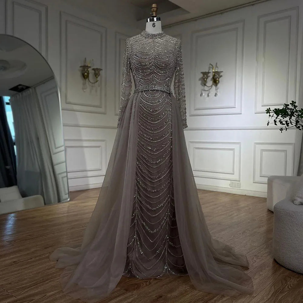 Vestido de noche estilo sirena de Dubái con falda de cuentas color caramelo árabe, de lujo, para boda de mujer, LA72362A 