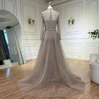 Arabic Caramel Beaded Overskirt Dubai Mermaid Evening Gown Luxury Dresses for Woman's Wedding Party LA72362A