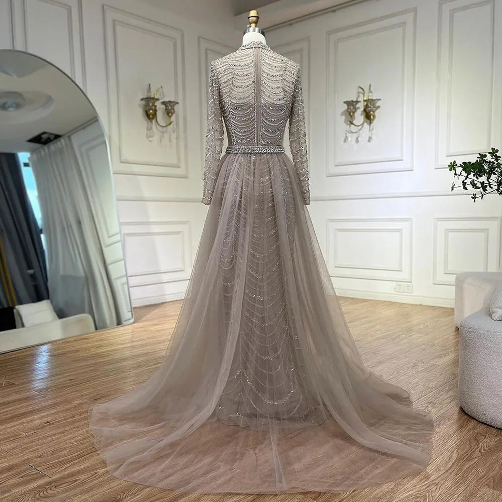 Vestido de noche estilo sirena de Dubái con falda de cuentas color caramelo árabe, de lujo, para boda de mujer, LA72362A 