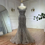 Arabic Caramel Mermaid Beaded Feathers Evening Dresses Evening Dresses Gowns For Women Wedding Party 2025 LA72519