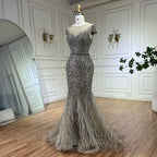 Arabic Caramel Mermaid Beaded Feathers Evening Dresses Evening Dresses Gowns For Women Wedding Party 2025 LA72519