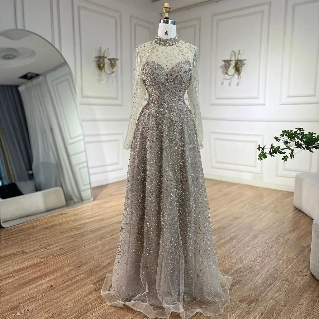Arabisch Nude Meerjungfrau Perlen Quaste Abendkleider Luxus Kleider 2025 für Frauen Hochzeit Party 2025 LA72570 