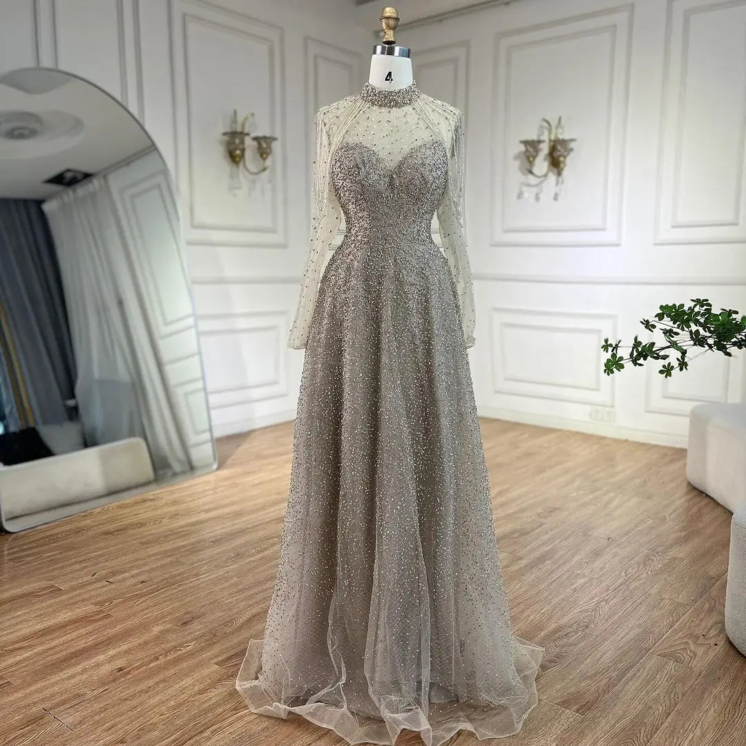 Arabic Nude Mermaid Beaded Tassel Evening Dresses Luxury Gowns 2025 for Women's Wedding Party 2025 LA72570