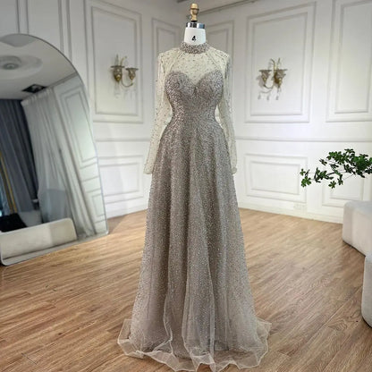 Vestidos de noche de lujo estilo sirena árabe con borlas y cuentas, color nude, para bodas de mujer, LA72570 