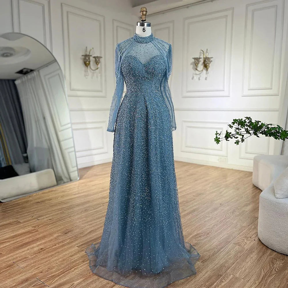 Vestidos de noche de lujo estilo sirena árabe con borlas y cuentas, color nude, para bodas de mujer, LA72570 