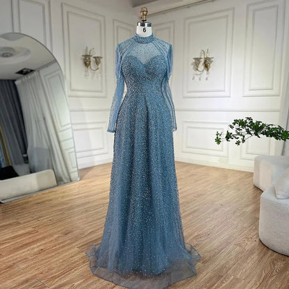 Vestidos de noche de lujo estilo sirena árabe con borlas y cuentas, color nude, para bodas de mujer, LA72570 