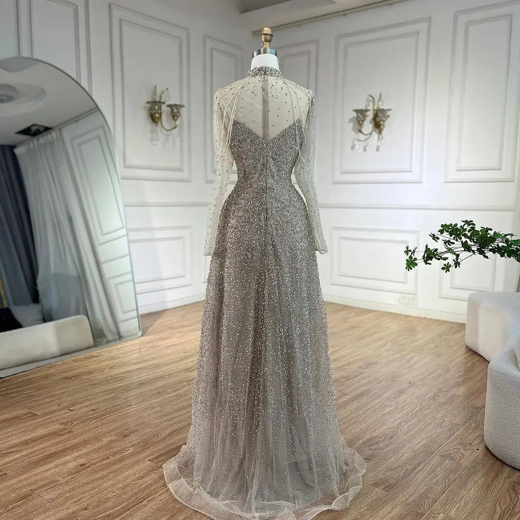 Arabisch Nude Meerjungfrau Perlen Quaste Abendkleider Luxus Kleider 2025 für Frauen Hochzeit Party 2025 LA72570 
