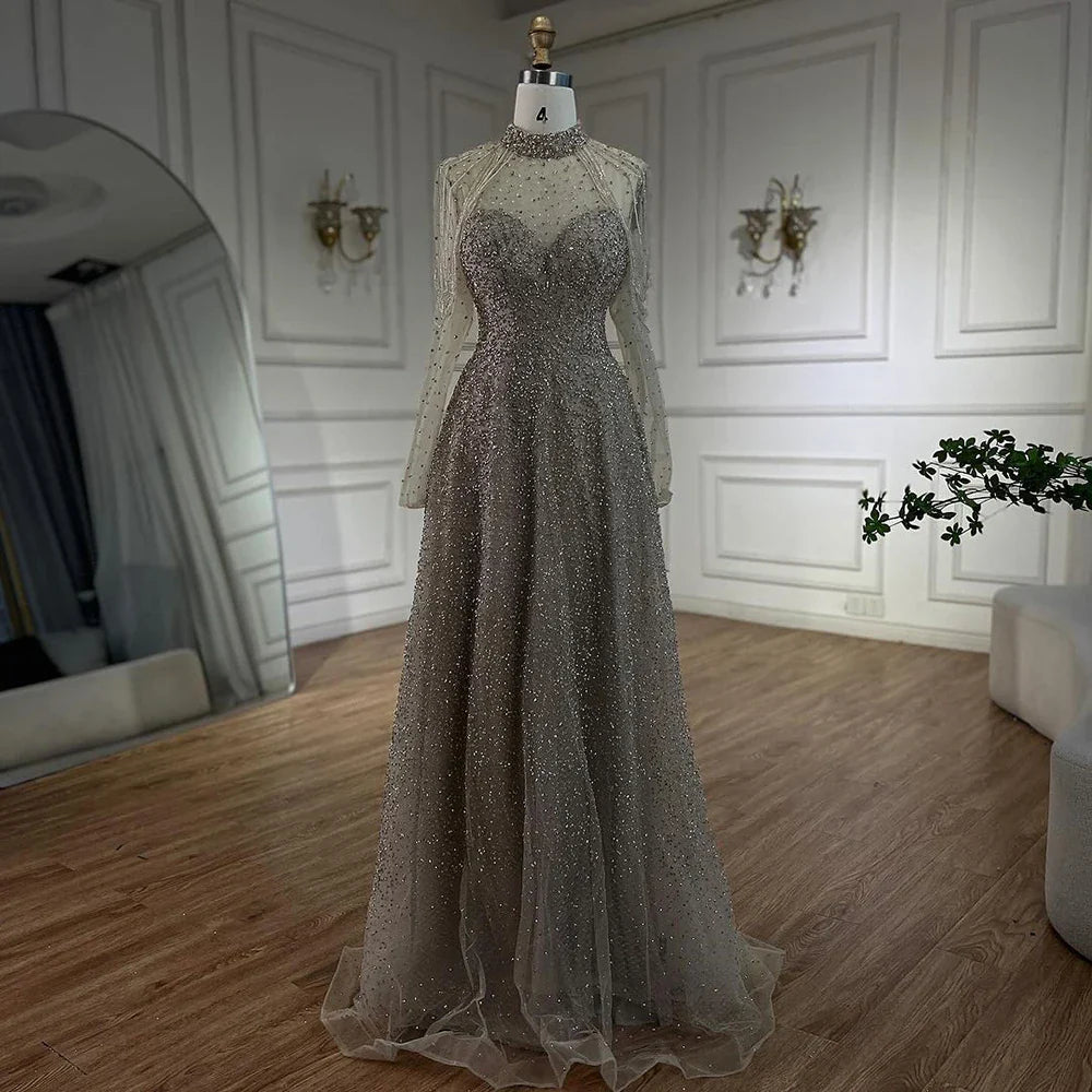 Vestidos de noche de lujo estilo sirena árabe con borlas y cuentas, color nude, para bodas de mujer, LA72570 