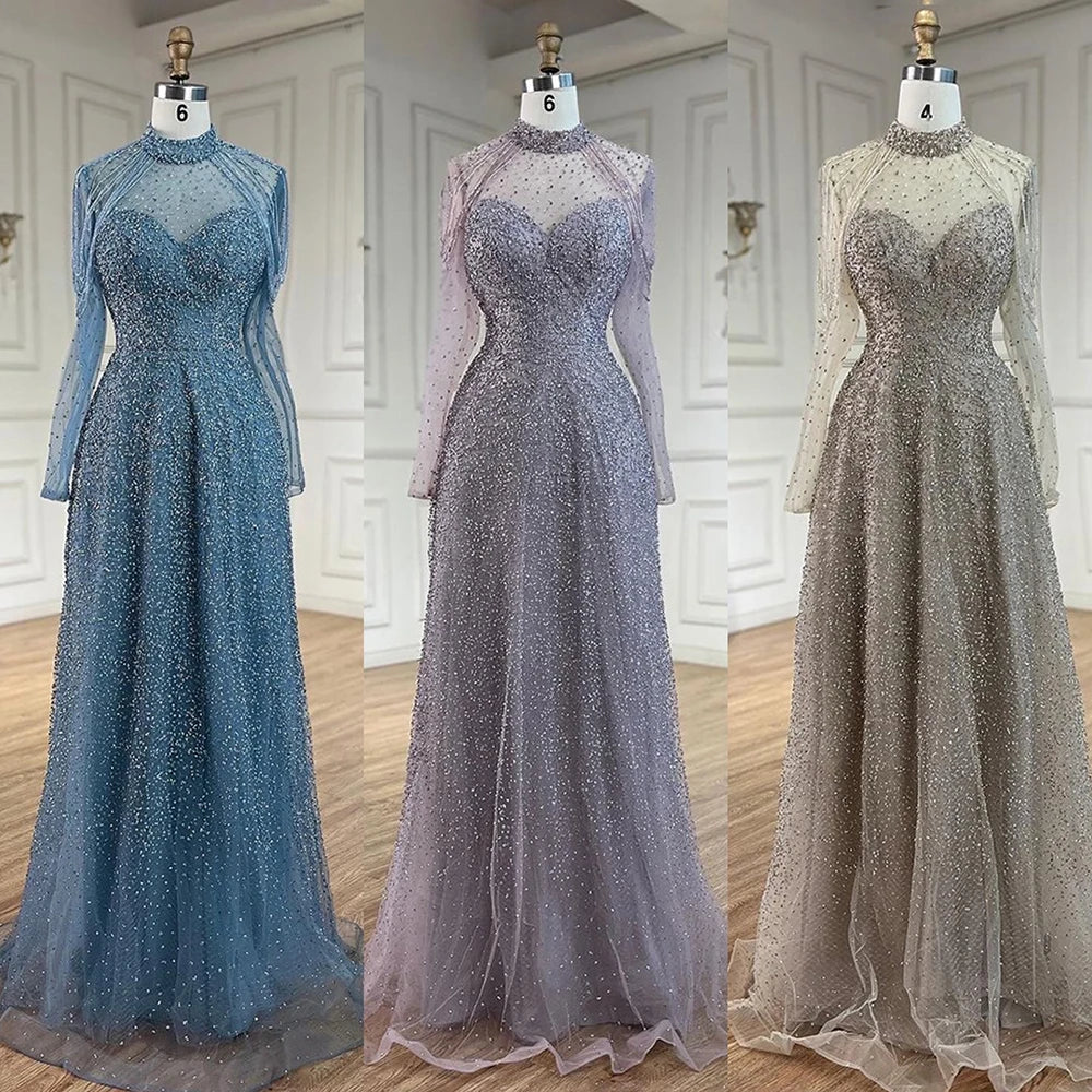 Vestidos de noche de lujo estilo sirena árabe con borlas y cuentas, color nude, para bodas de mujer, LA72570 