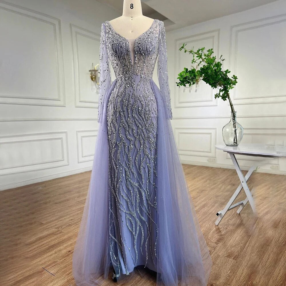 Vestido de noche elegante de sirena con sobrefalda y cuentas, estilo caramelo árabe, de lujo, para mujer, 2025, para fiesta, LA71629A 