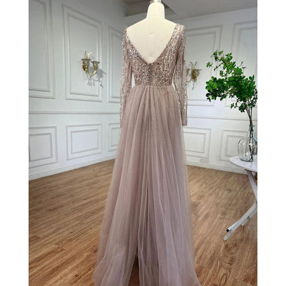 Vestido de noche elegante de sirena con sobrefalda y cuentas, estilo caramelo árabe, de lujo, para mujer, 2025, para fiesta, LA71629A 
