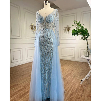 Vestido de noche elegante de sirena con sobrefalda y cuentas, estilo caramelo árabe, de lujo, para mujer, 2025, para fiesta, LA71629A 