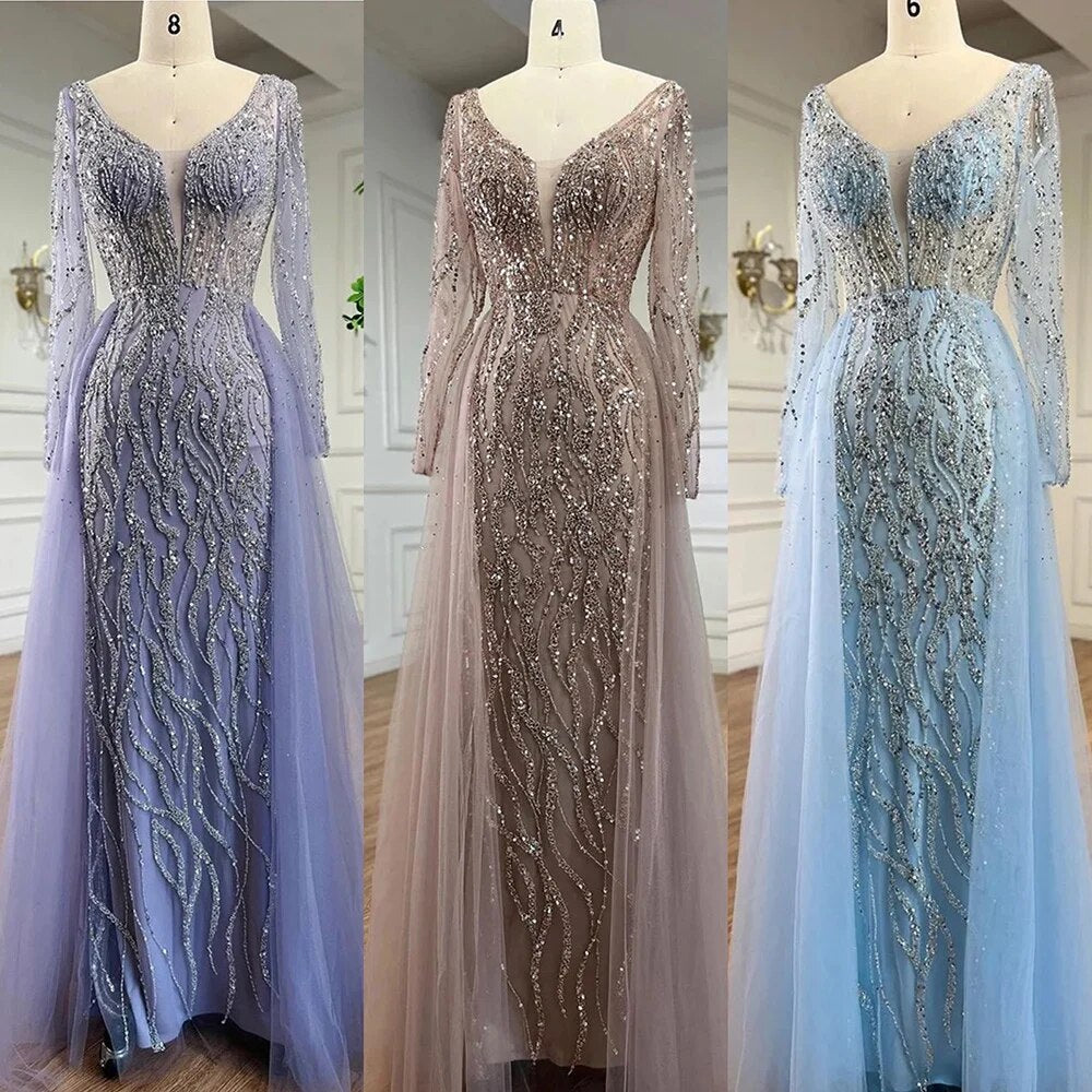 Vestido de noche elegante de sirena con sobrefalda y cuentas, estilo caramelo árabe, de lujo, para mujer, 2025, para fiesta, LA71629A 