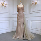 Arabisch Karamell Meerjungfrau High Split Elegante Perlen Luxus Abendkleider Kleider 2025 Für Frau Party LA71679 