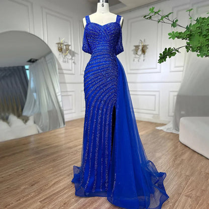 Vestido de noche elegante de lujo con cuentas y abertura alta color caramelo estilo sirena árabe para mujer, fiesta, LA71679, 2025 