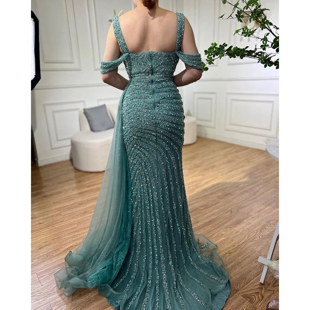 Vestido de noche elegante de lujo con cuentas y abertura alta color caramelo estilo sirena árabe para mujer, fiesta, LA71679, 2025 
