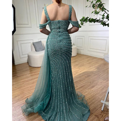 Vestido de noche elegante de lujo con cuentas y abertura alta color caramelo estilo sirena árabe para mujer, fiesta, LA71679, 2025 