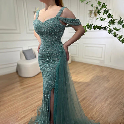 Vestido de noche elegante de lujo con cuentas y abertura alta color caramelo estilo sirena árabe para mujer, fiesta, LA71679, 2025 
