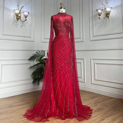 Vestido de noche largo estilo sirena, sexy, con mangas acampanadas, encaje y cuentas, estilo caramelo árabe, para mujer, para fiesta de boda, LA71885 