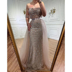 Luxuriöses Champagner-Meerjungfrau-Arabisches Abendkleid für Hochzeitsfeier LA71922