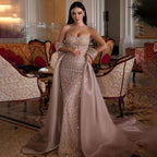 Luxuriöses Champagner-Meerjungfrau-Arabisches Abendkleid für Hochzeitsfeier LA71922
