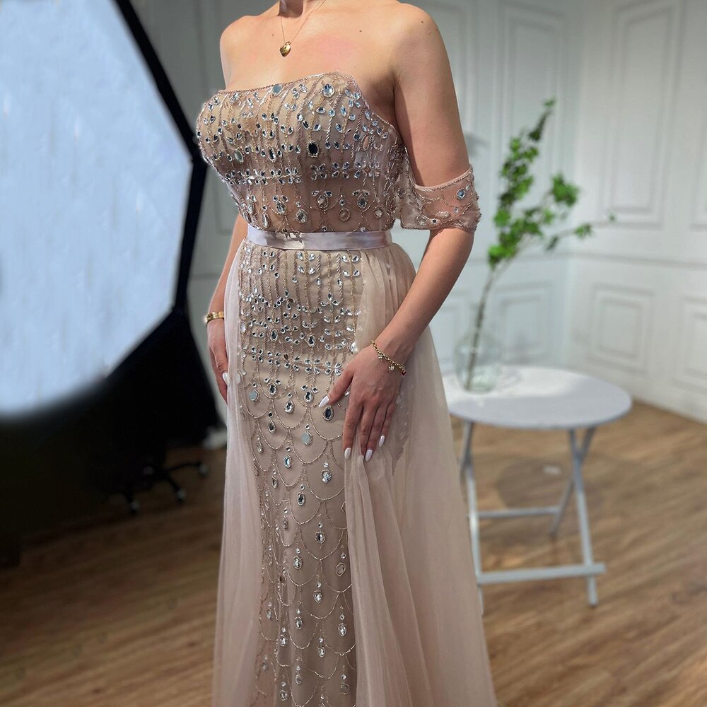 Luxuriöses Champagner-Meerjungfrau-Arabisches Abendkleid für Hochzeitsfeier LA71922