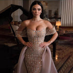 Luxuriöses Champagner-Meerjungfrau-Arabisches Abendkleid für Hochzeitsfeier LA71922