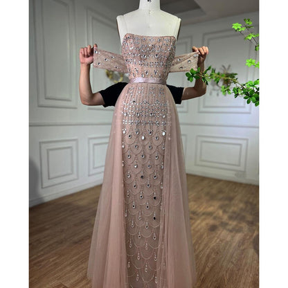 Luxuriöses Champagner-Meerjungfrau-Arabisches Abendkleid für Hochzeitsfeier LA71922