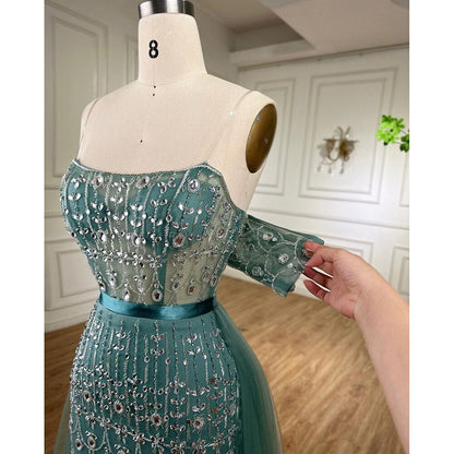 Luxuriöses Champagner-Meerjungfrau-Arabisches Abendkleid für Hochzeitsfeier LA71922