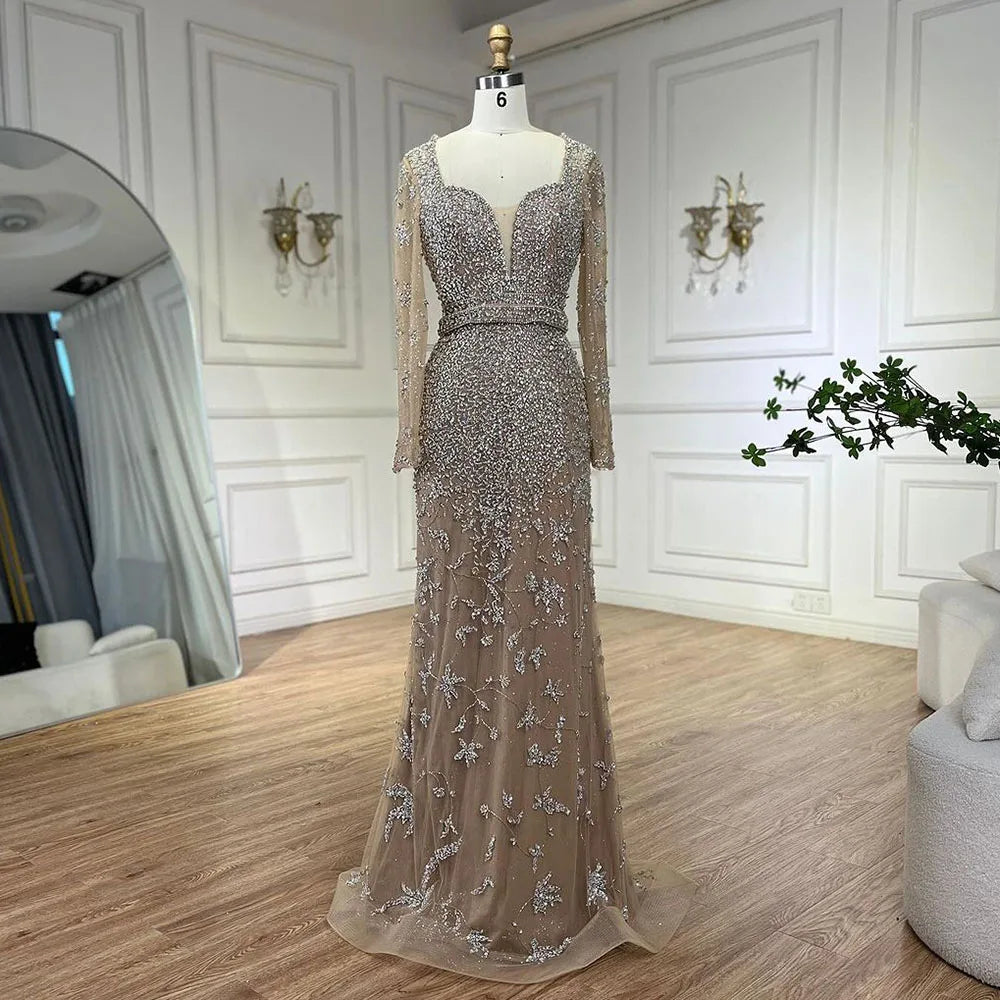 Arabisch Karamell Meerjungfrau Schatz Perlen Luxus Dubai Abendkleider Kleider Für Frauen Hochzeit Party 2025 LA72465 