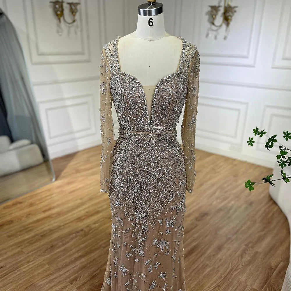 Vestidos de noche de lujo estilo Dubái con escote corazón, sirena, color caramelo árabe, para mujer, para boda, fiesta, 2025, LA72465 