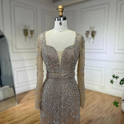 Vestidos de noche de lujo estilo Dubái con escote corazón, sirena, color caramelo árabe, para mujer, para boda, fiesta, 2025, LA72465 