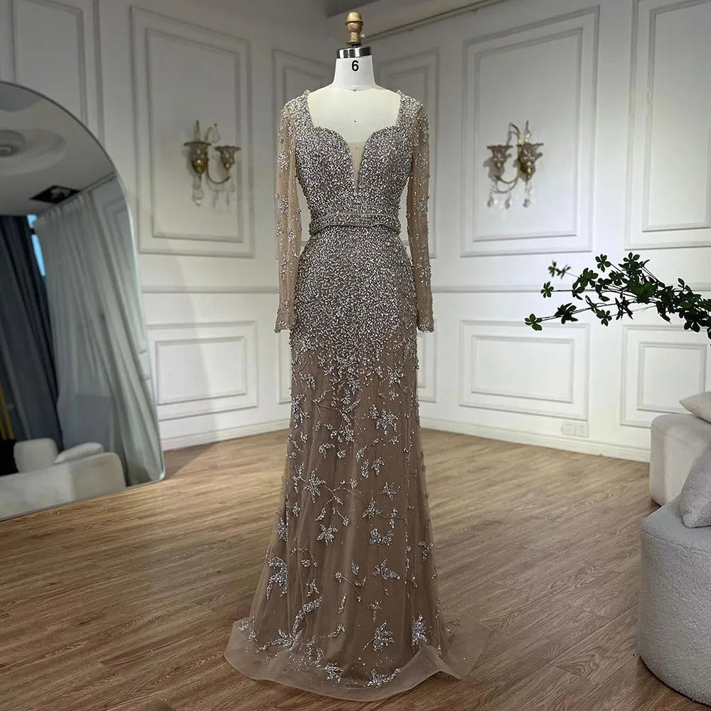 Arabisch Karamell Meerjungfrau Schatz Perlen Luxus Dubai Abendkleider Kleider Für Frauen Hochzeit Party 2025 LA72465 