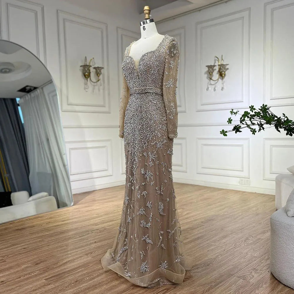 Arabisch Karamell Meerjungfrau Schatz Perlen Luxus Dubai Abendkleider Kleider Für Frauen Hochzeit Party 2025 LA72465 