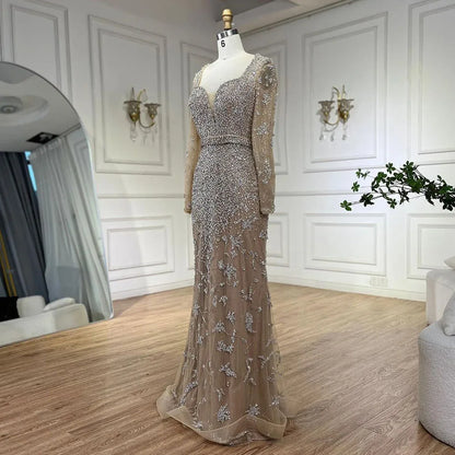Vestidos de noche de lujo estilo Dubái con escote corazón, sirena, color caramelo árabe, para mujer, para boda, fiesta, 2025, LA72465 