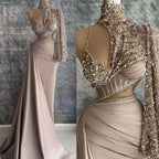 Arabisch Karamell Satin Meerjungfrau Elegant Eine Schulter Perlen Abendkleider Kleider 2025 Für Frauen Hochzeit Party LA71936