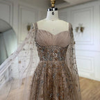 Arabic Champagne Dubai Evening Dresses Luxury Celebrity Beaded Tassel High Split Women Wedding Party Dress LA72390
