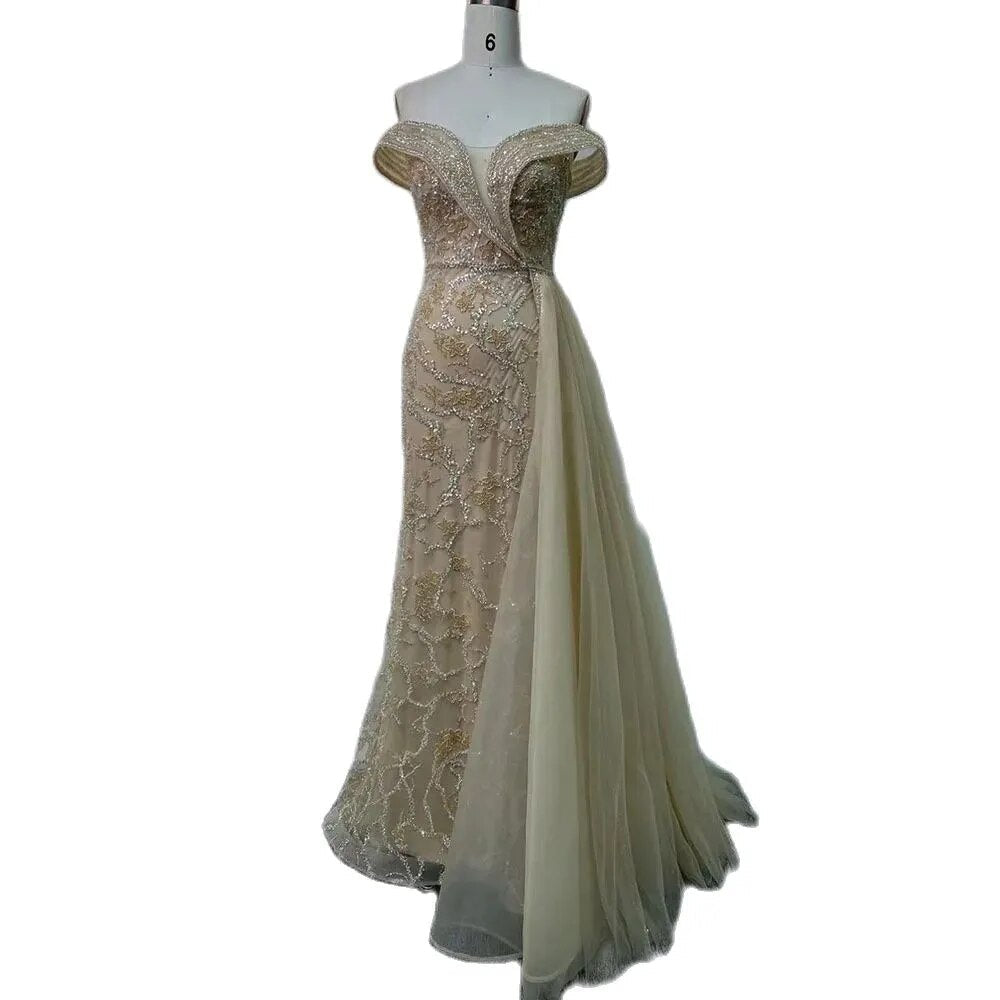 Vestidos de noche de lujo estilo sirena árabe con cuentas color cian, estilo Dubái, sexys, sin tirantes, para mujer, para boda, fiesta, LA72207 