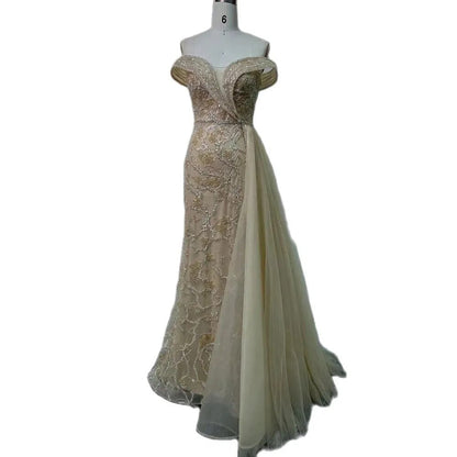 Vestidos de noche de lujo estilo sirena árabe con cuentas color cian, estilo Dubái, sexys, sin tirantes, para mujer, para boda, fiesta, LA72207 