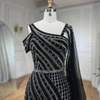 Arabic Dubai Black Long Cloak Mermaid Beaded Luxury Evening Dresses Gowns for Women Wedding Party 2025 LA72296