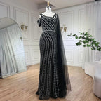 Arabic Dubai Black Long Cloak Mermaid Beaded Luxury Evening Dresses Gowns for Women Wedding Party 2025 LA72296