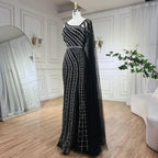 Arabic Dubai Black Long Cloak Mermaid Beaded Luxury Evening Dresses Gowns for Women Wedding Party 2025 LA72296