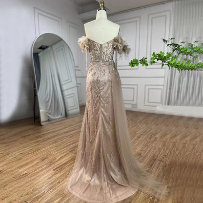 Vestidos de noche de lujo estilo sirena, estilo árabe, estilo Dubái, con escote barco y borlas de cuentas para mujer, para boda, fiesta, 2025, LA72260 