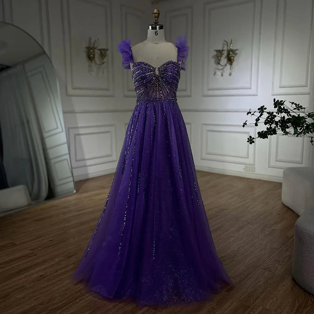 Arabisches elegantes pfirsichfarbenes Perlen-A-Linien-Abendkleid 2025 mit U-Boot-Ausschnitt, Luxuskleid für Frauen, langes Partykleid LA72324