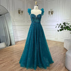 Arabisches elegantes pfirsichfarbenes Perlen-A-Linien-Abendkleid 2025 mit U-Boot-Ausschnitt, Luxuskleid für Frauen, langes Partykleid LA72324