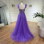 Arabisches elegantes pfirsichfarbenes Perlen-A-Linien-Abendkleid 2025 mit U-Boot-Ausschnitt, Luxuskleid für Frauen, langes Partykleid LA72324