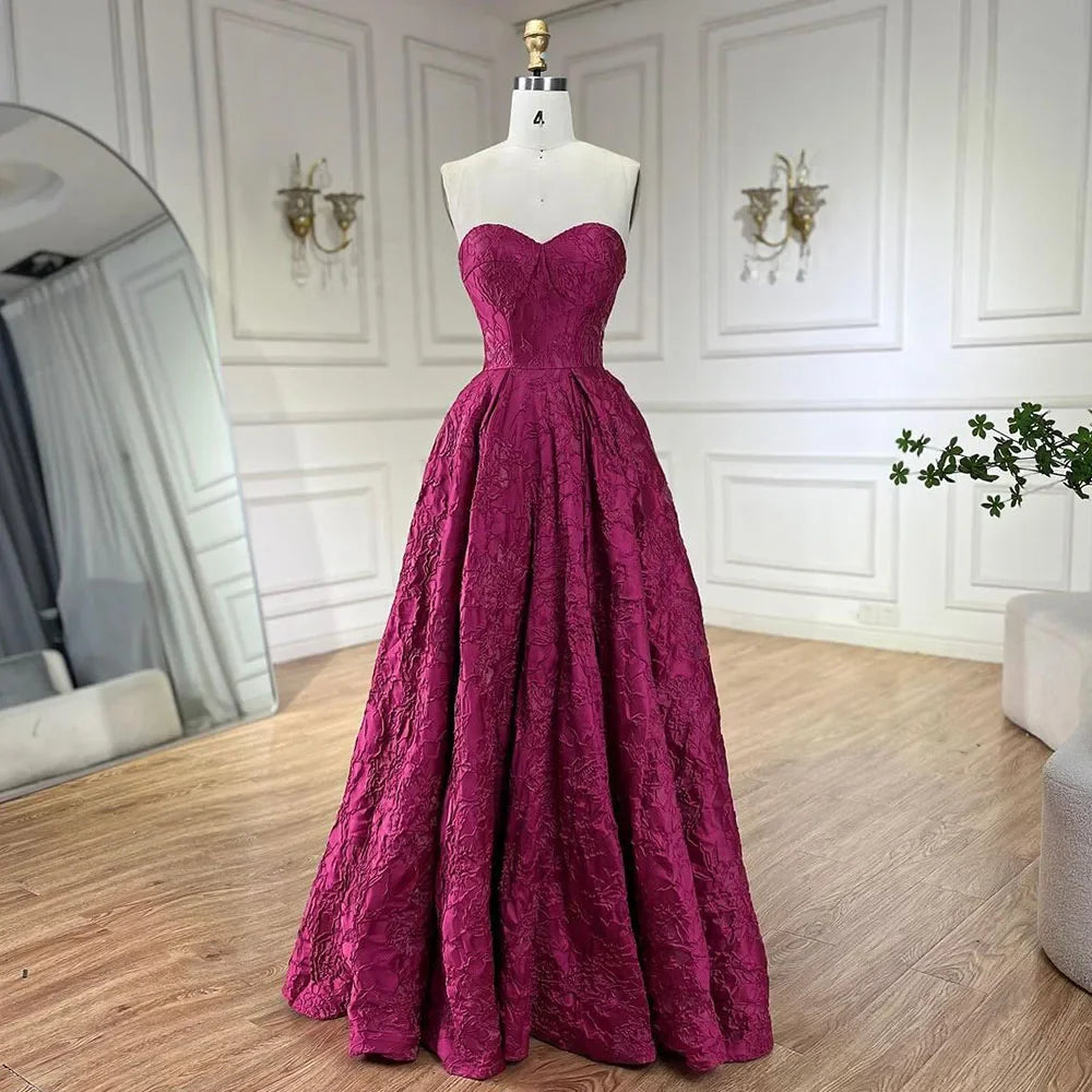 Arabic Fuchsia Elegant Evening Dresses 2025 Luxury Dubai A-Line Sleeveless Formal Dress Long Design LA70699