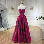 Arabic Fuchsia Elegant Evening Dresses 2025 Luxury Dubai A-Line Sleeveless Formal Dress Long Design LA70699